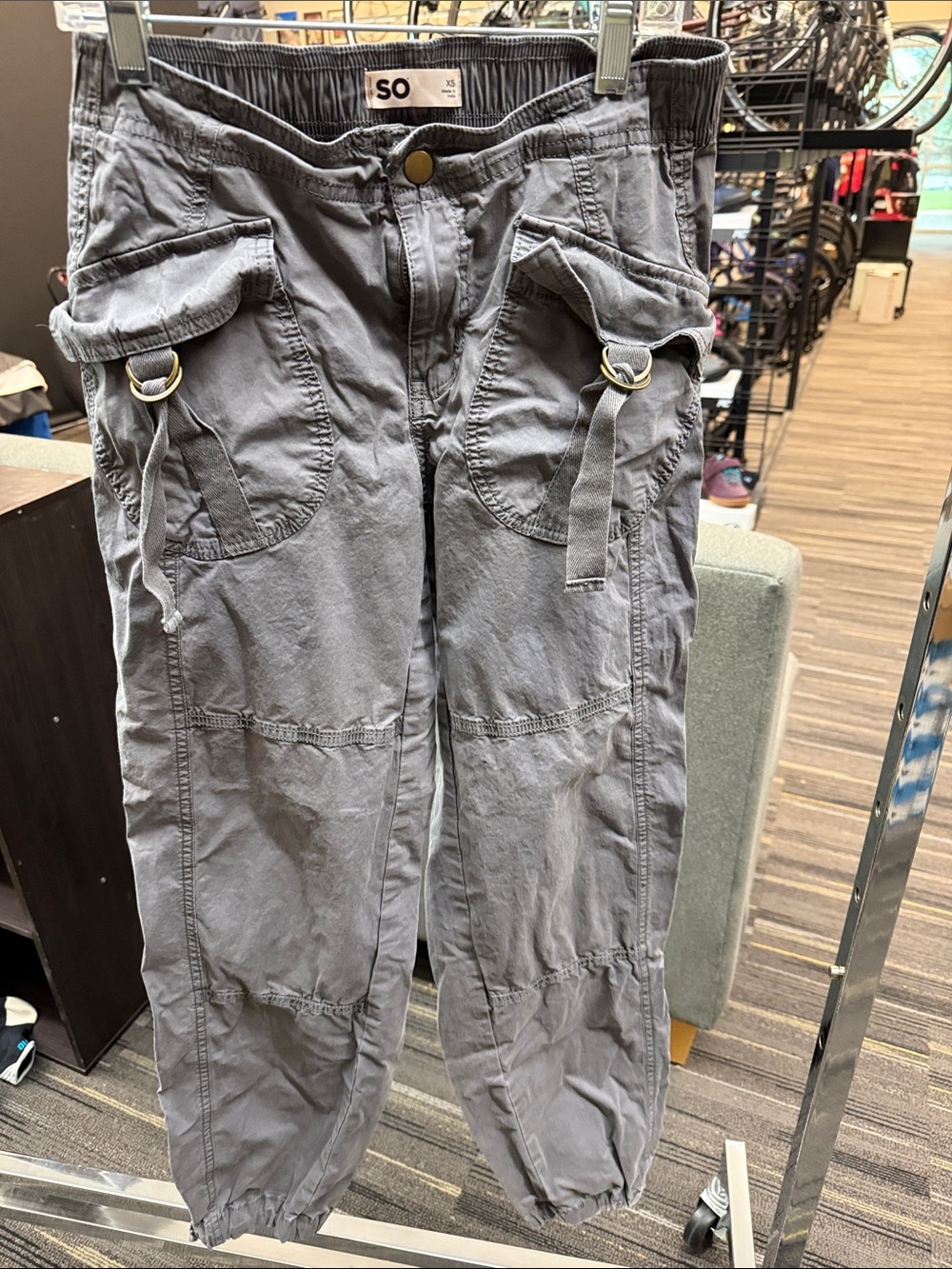 SO Juniors Slate Gray Cargo Pants with Utility Rings, Size Xtra Small